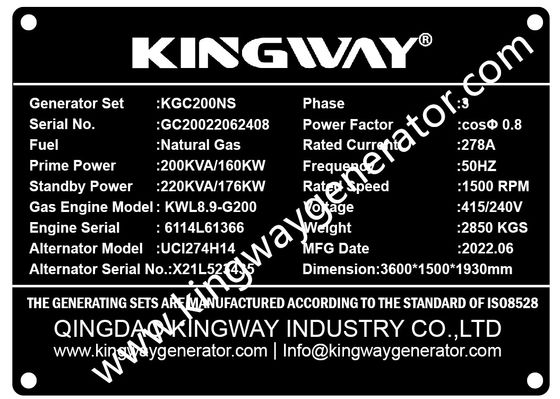 Generatore silenzioso del gas naturale di  Engine Kingway 125KVA da vendere